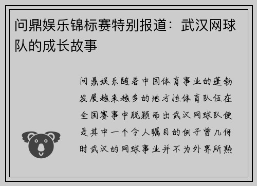 问鼎娱乐锦标赛特别报道：武汉网球队的成长故事